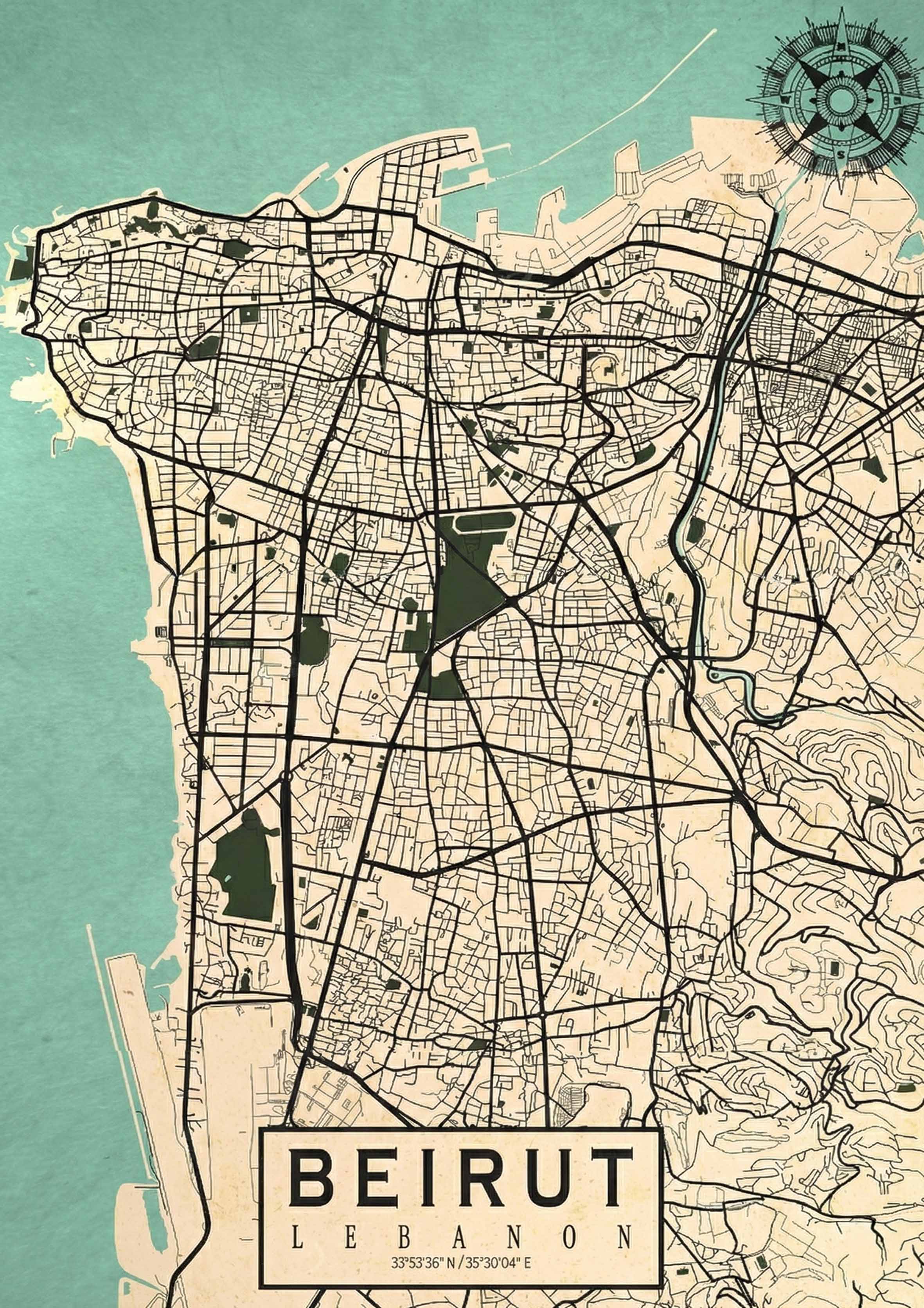 Beirut Map Colored metal poster artwork